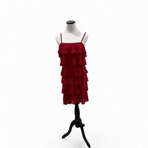 Ann Taylor Loft Red Ruffle Dress Size 2-20s Retro Pinup Party